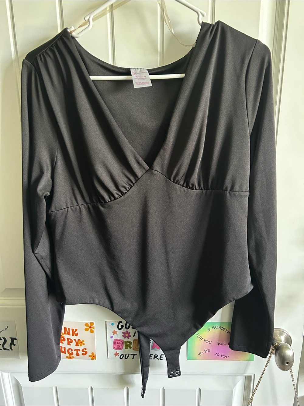 No Boundaries Black Long-Sleeve V-Neck Bodysuit